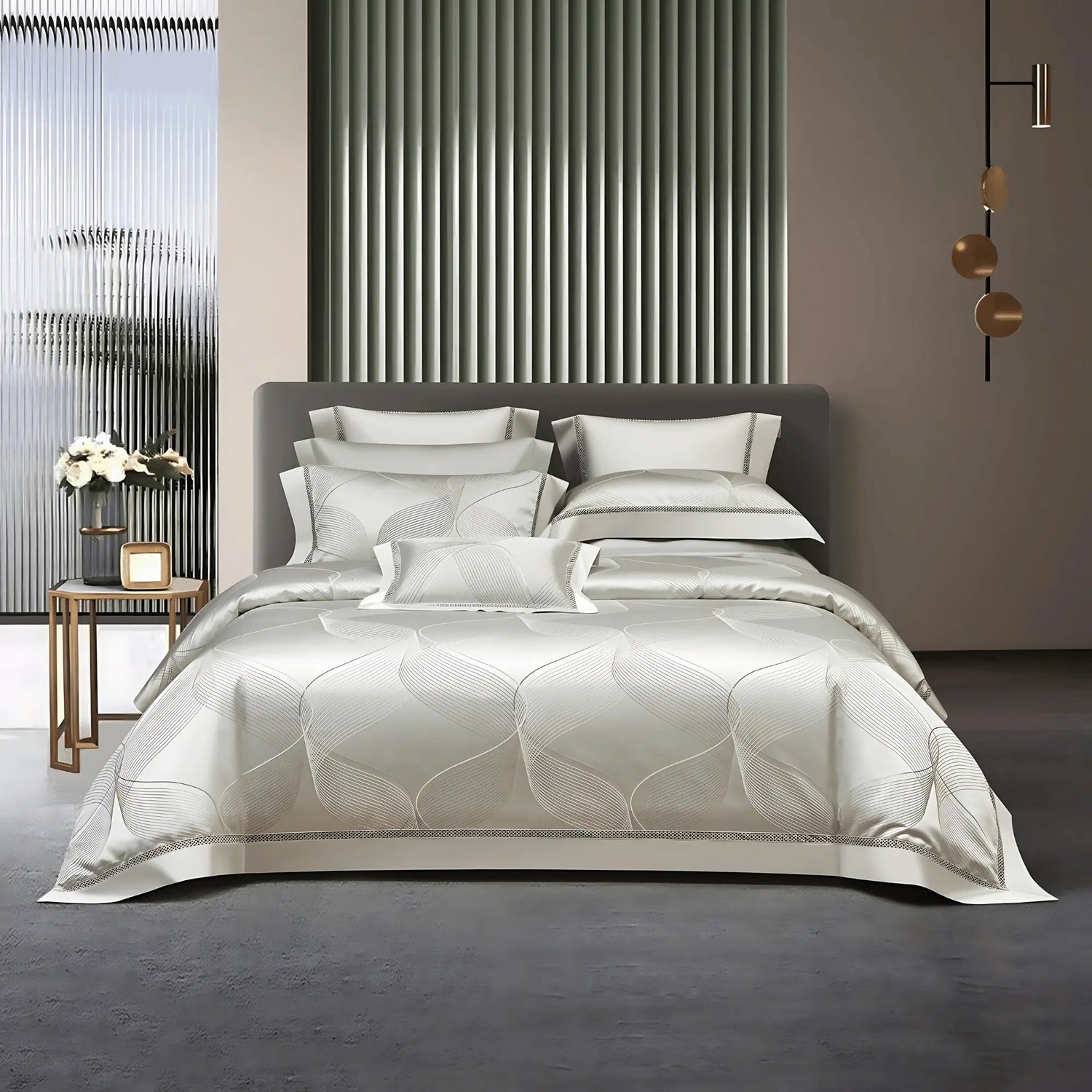 IVORY WAVES 1400 THREAD COUNT DUVET COVER &amp; SHAMS