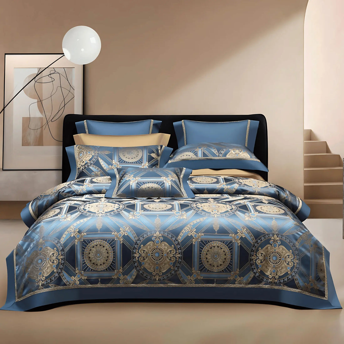 BLUE OPULENCE 1400 THREAD COUNT DUVET COVER &amp; SHAMS