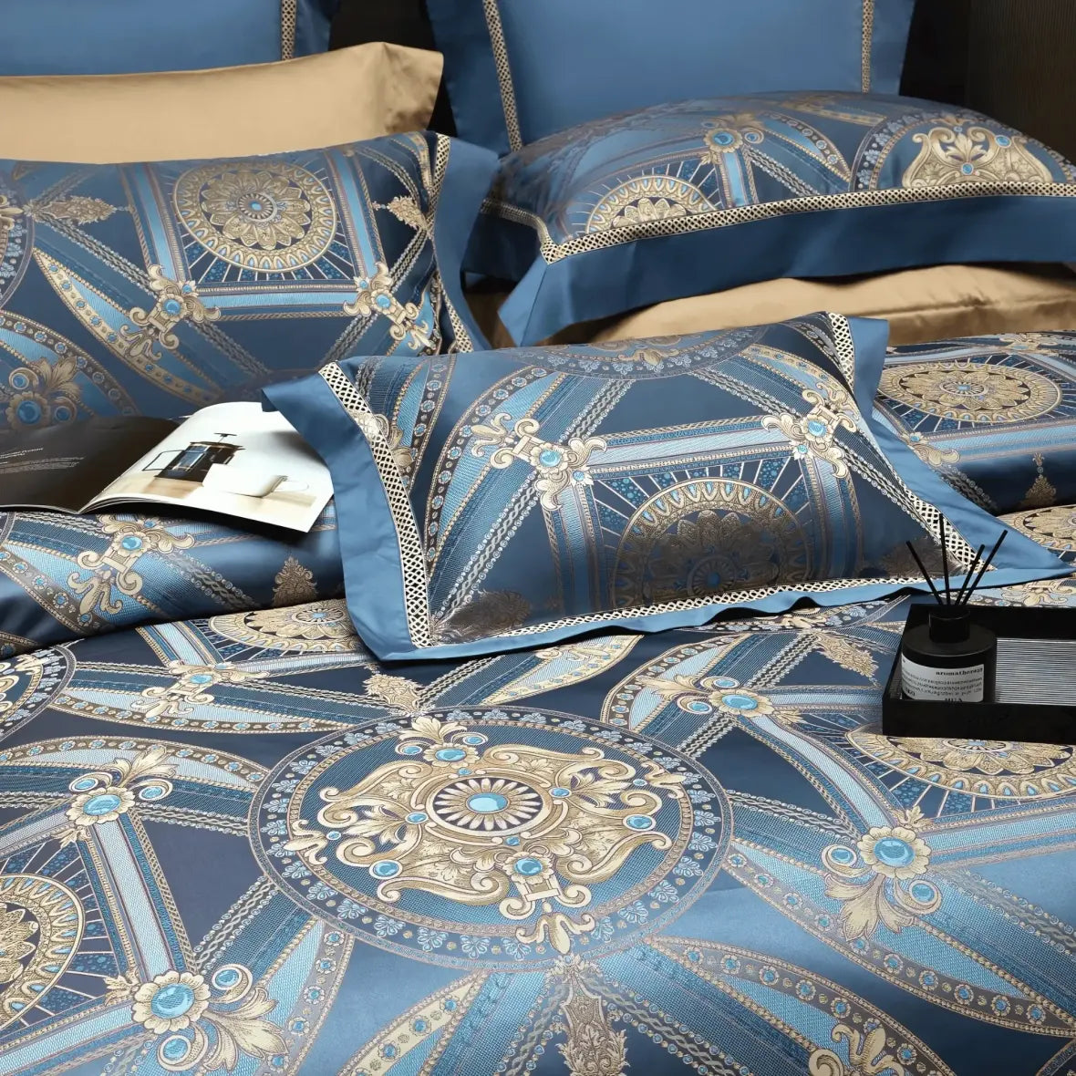 BLUE OPULENCE 1400 THREAD COUNT DUVET COVER &amp; SHAMS