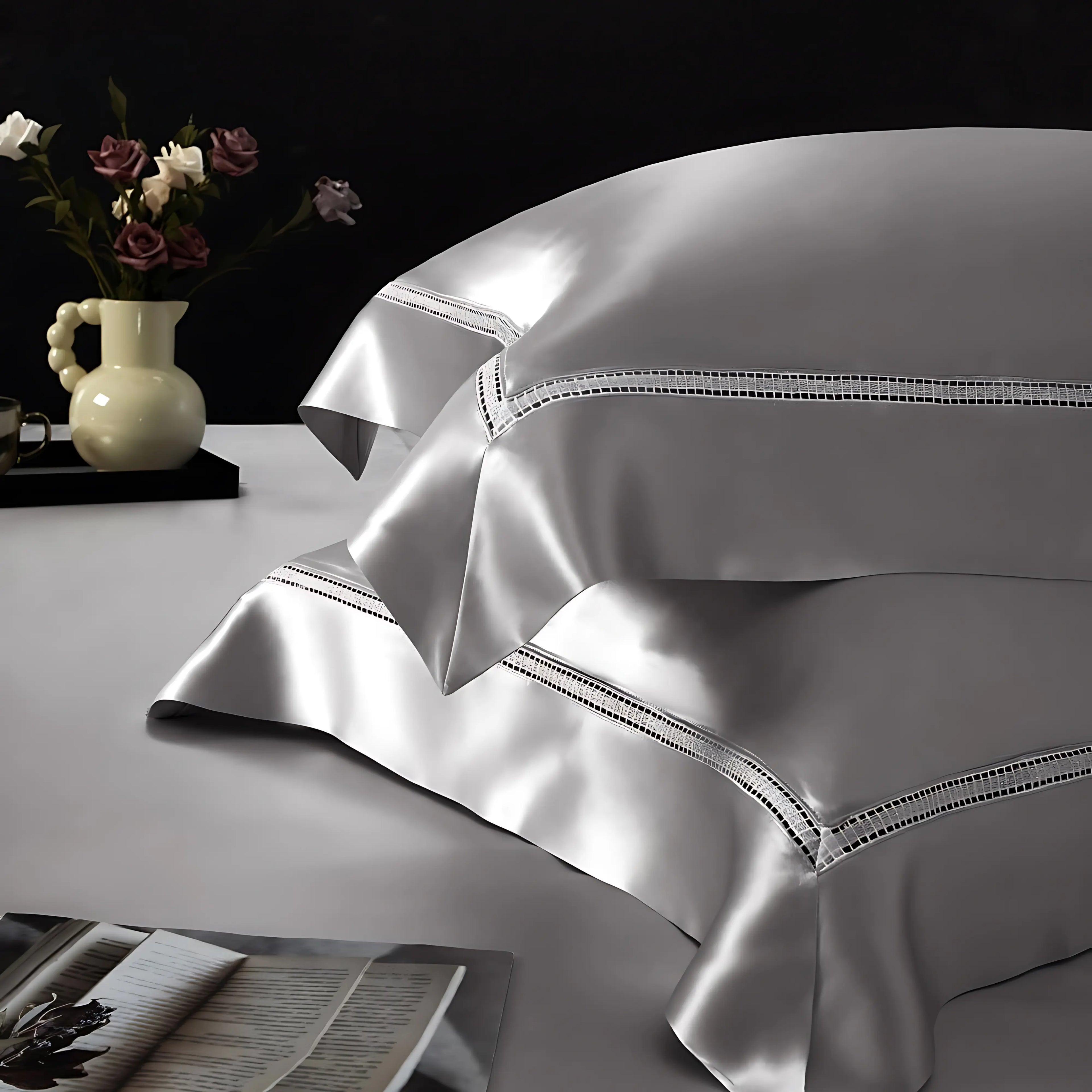 SILVER MOONLIGHT MULBERRY SILK DUVET COVER &amp; SHAMS