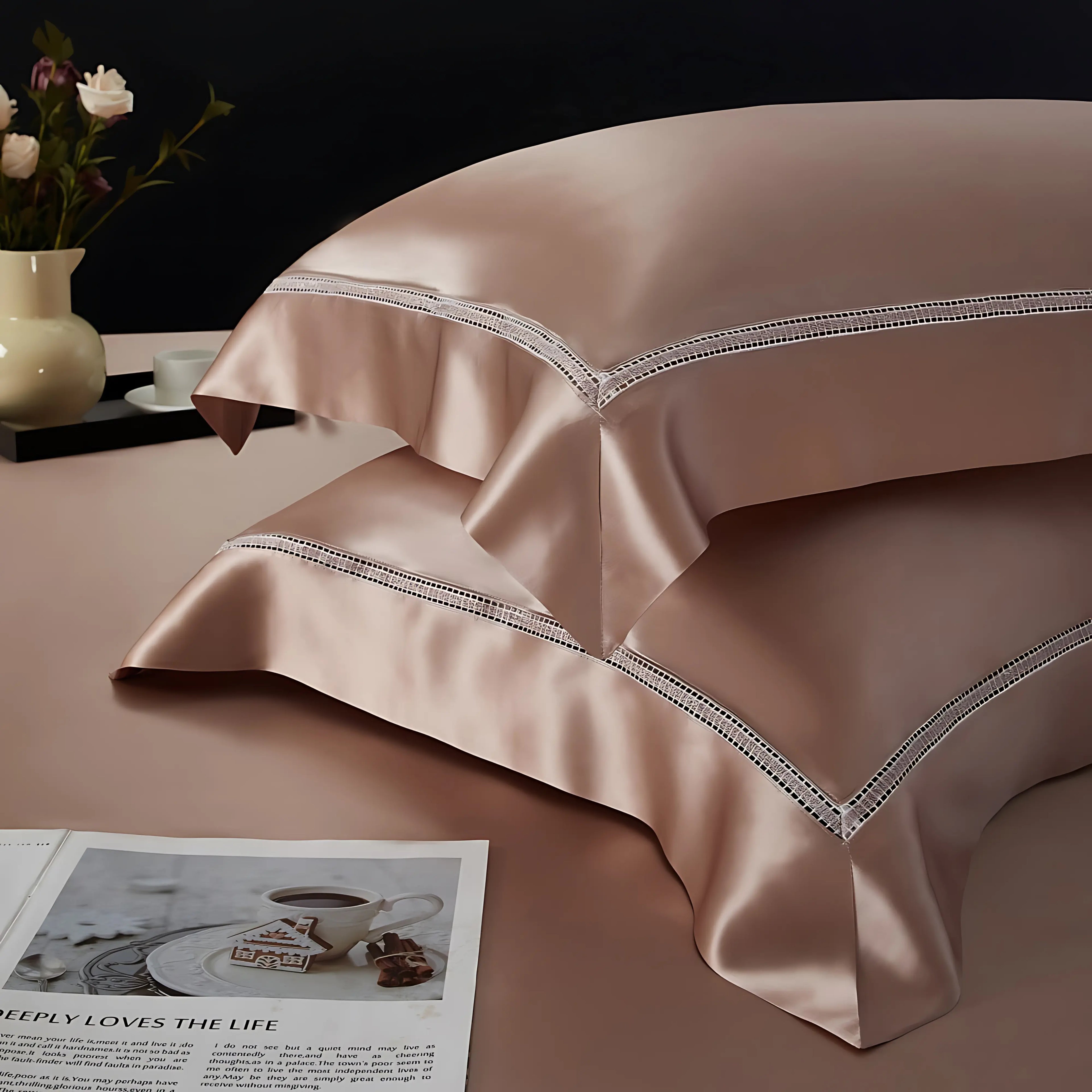 ROSY CHAMPAGNE MULBERRY SILK DUVET COVER &amp; SHAMS