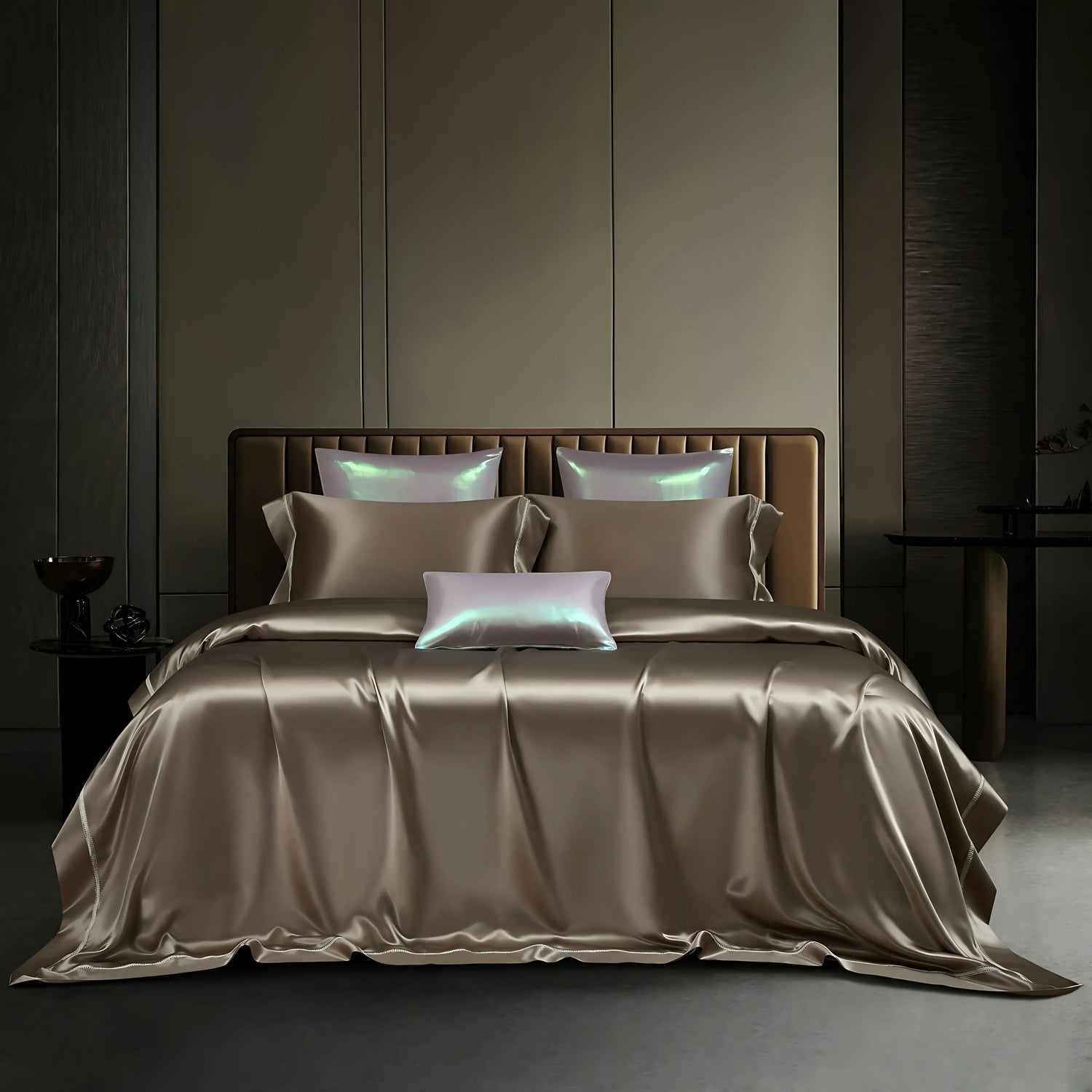 BRONZE MIST MULBERRY SILK DUVET COVER &amp; SHAMS