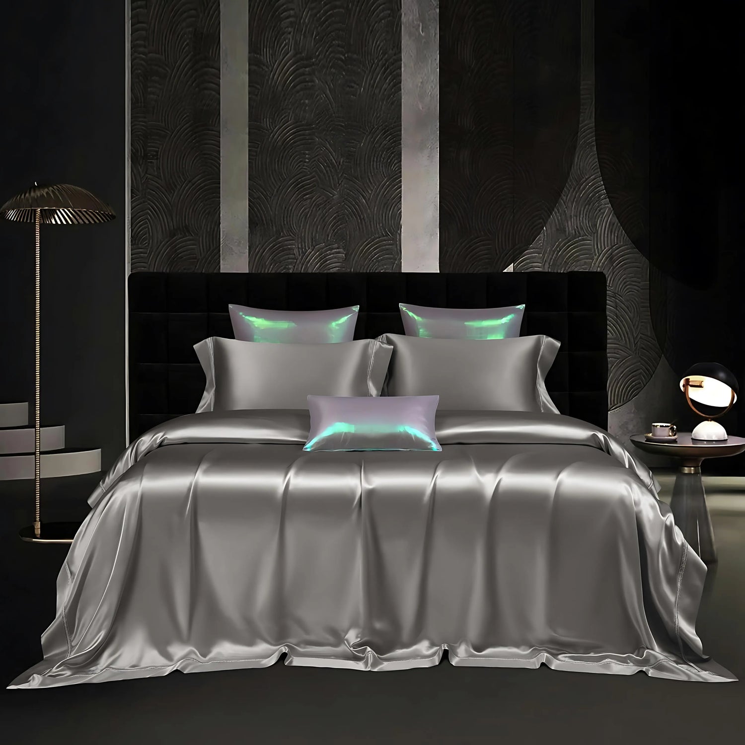 SILVER MOONLIGHT MULBERRY SILK DUVET COVER &amp; SHAMS