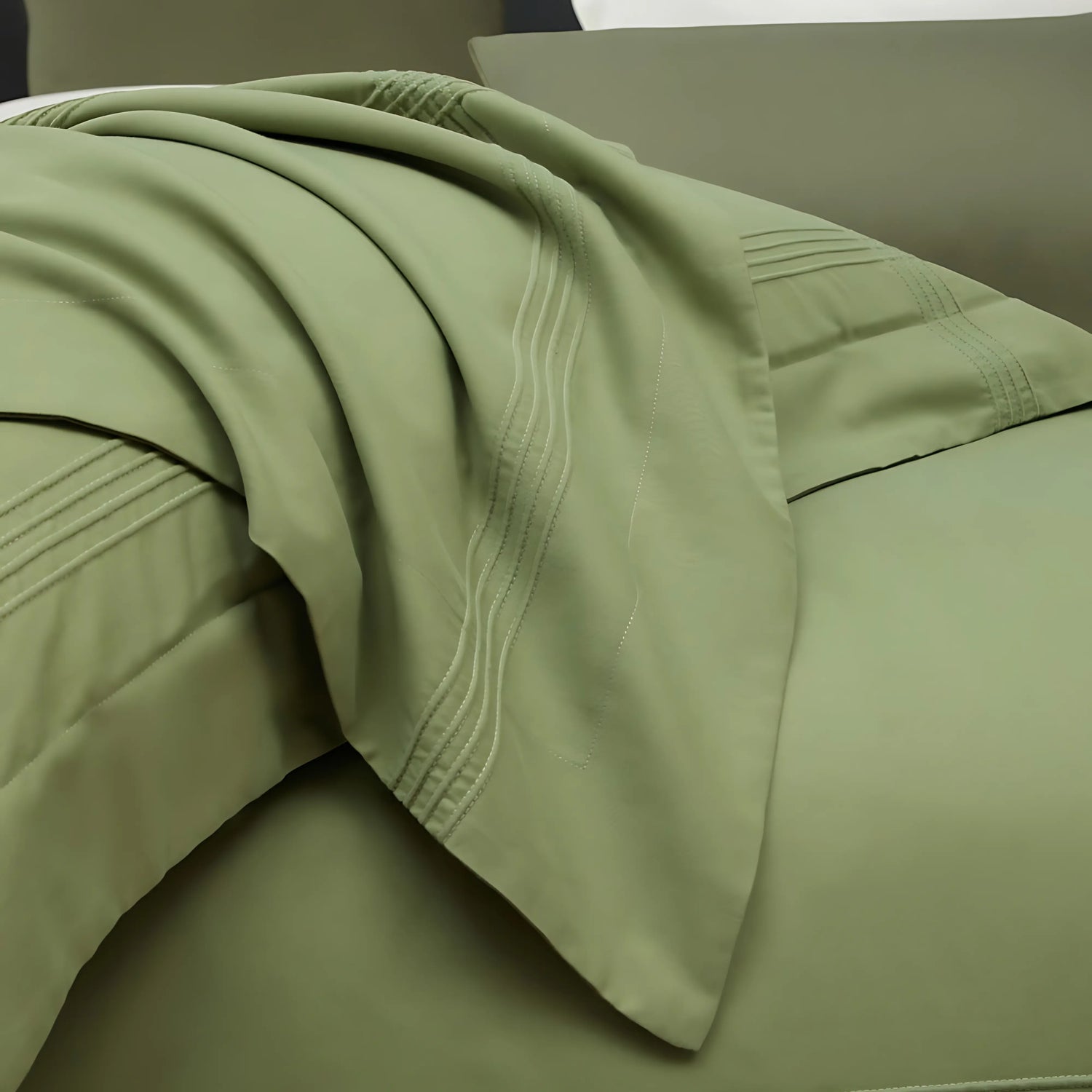 MOSS GREEN 600 THREAD COUNT DUVET COVER &amp; SHAMS