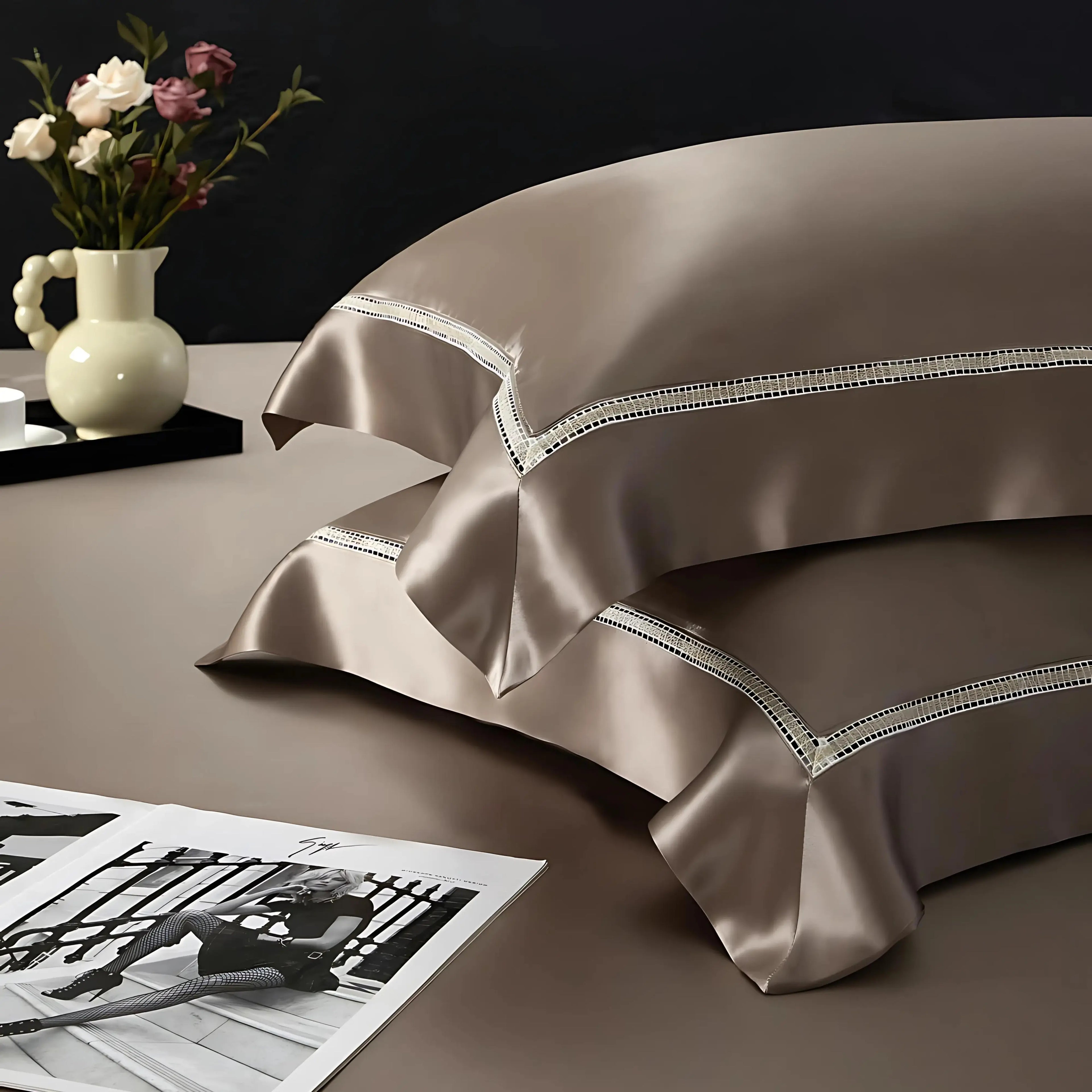 BRONZE MIST MULBERRY SILK DUVET COVER &amp; SHAMS