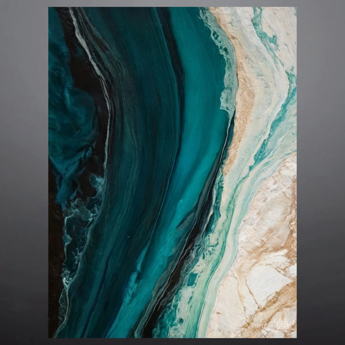 TEAL CASCADE OIL PAINTING