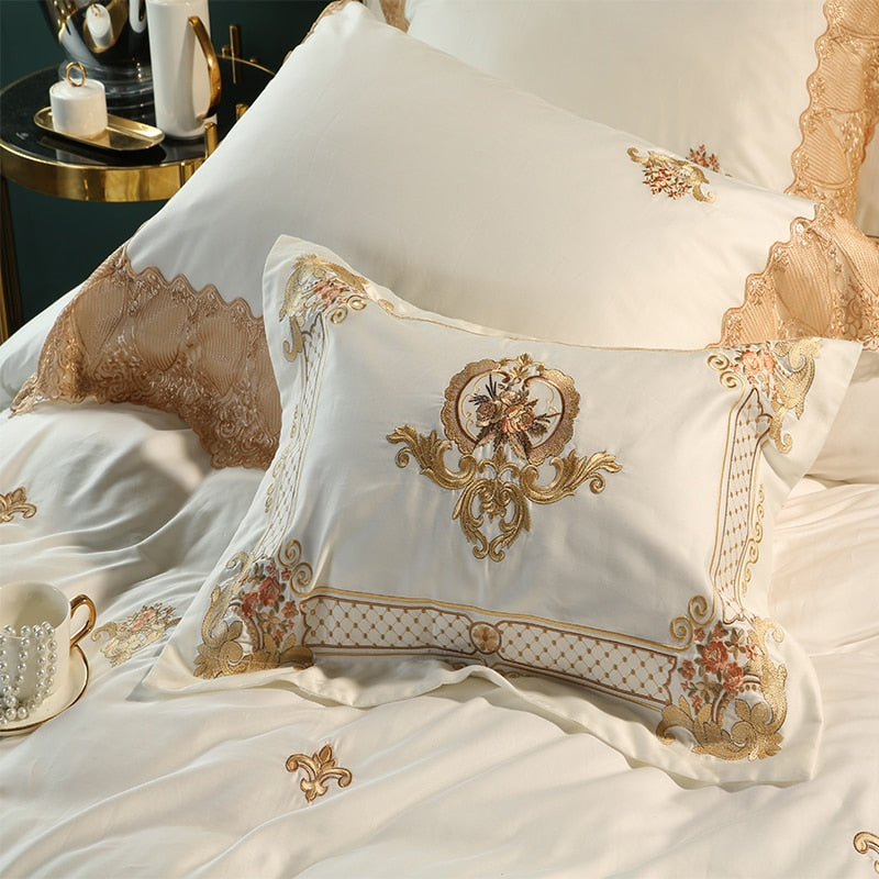 Egyptian Cotton Gold Embroidery Bedding Set - Soft, Elegant